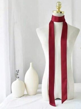 Silk-Like Burgundy Long Scarf Tie for Women